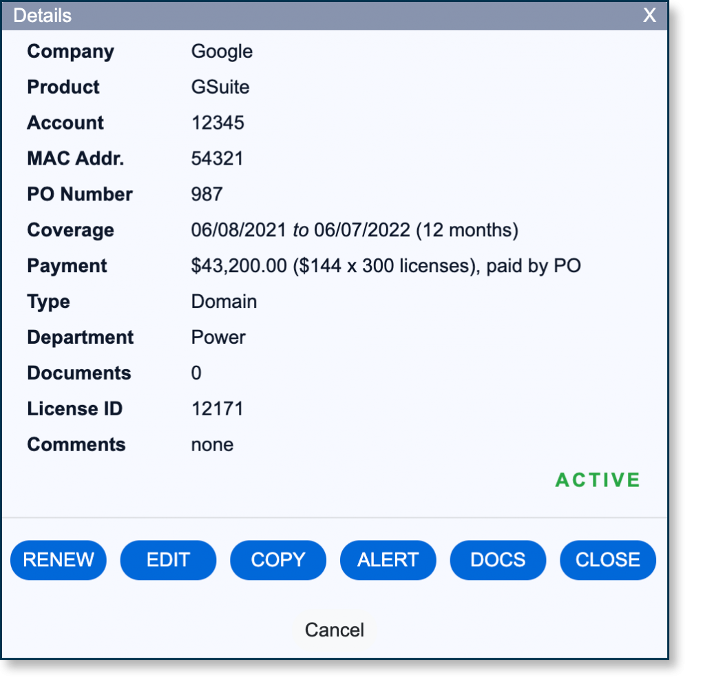 Cubes License Record View